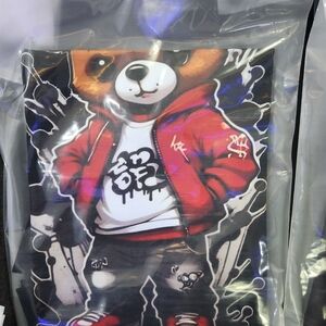 Red Graphic Hoodie with Bear Design
